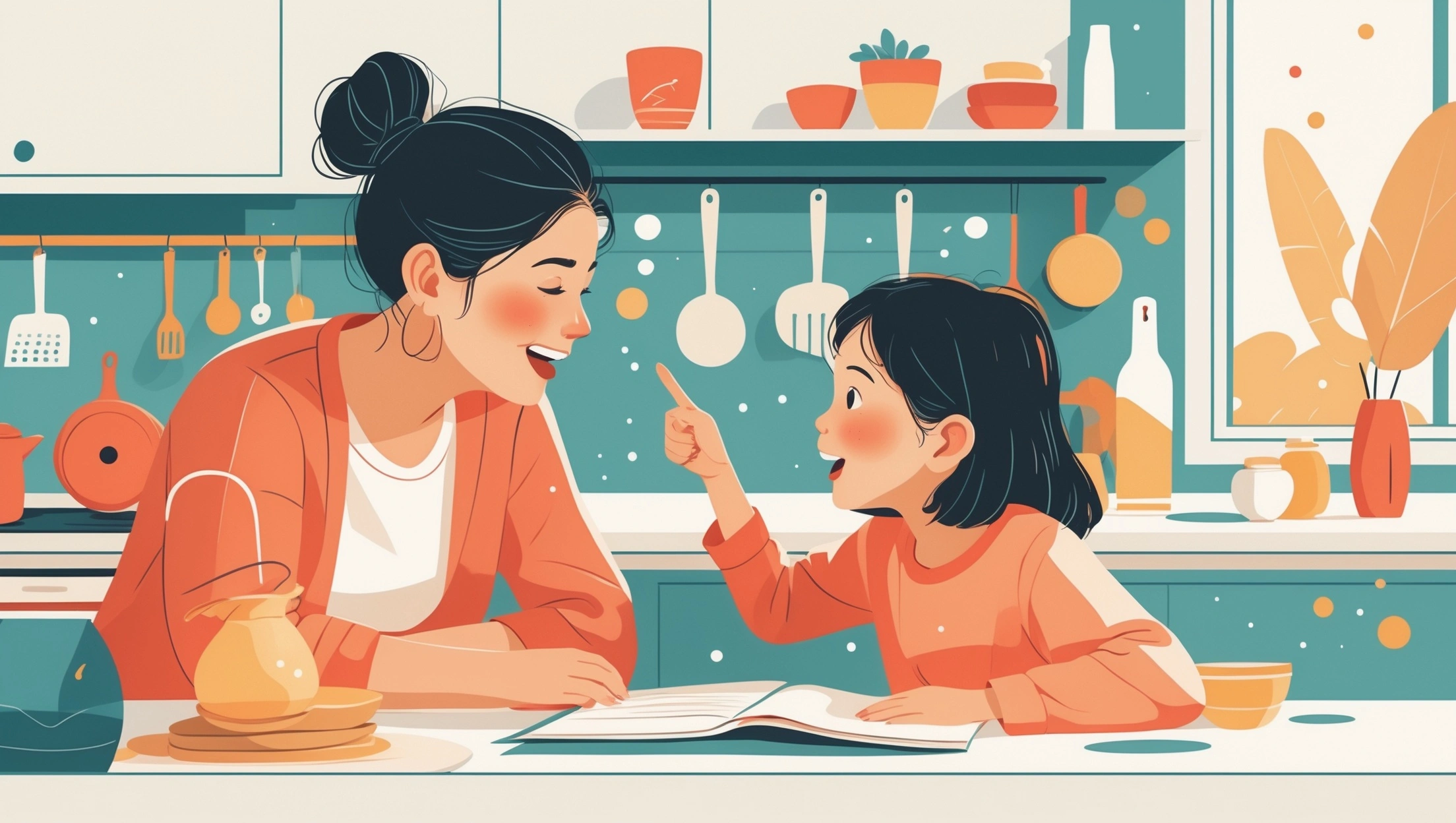 Parent and child in conversation after play
